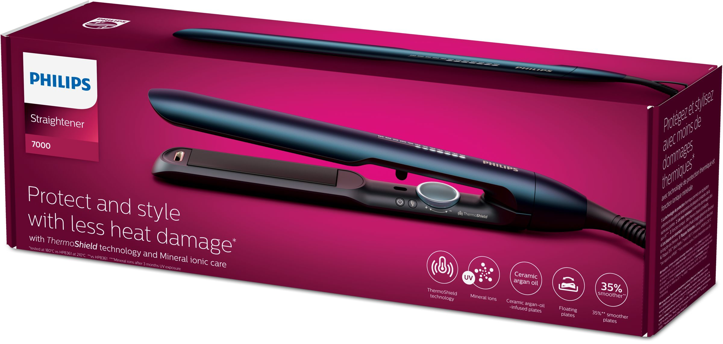Hair straightener box. Protect and style with less heat damage, pink and black.