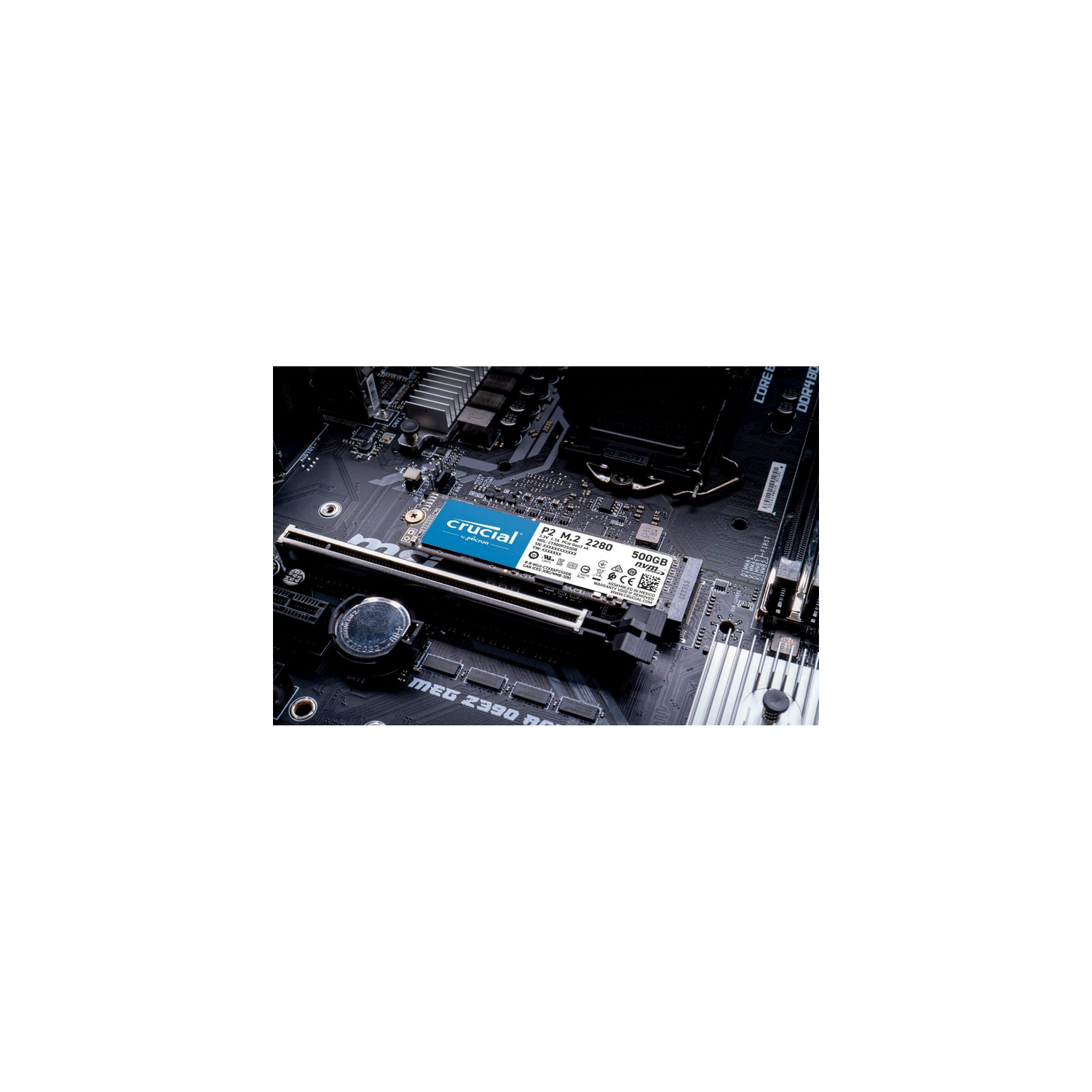 Disco Duro SSD 500 GB - Crucial P2 CT500P2SSD8, NVMe(PCIe Gen3x4), Lectura 2300 MB/s, Escritura 940 MB/s, Azul