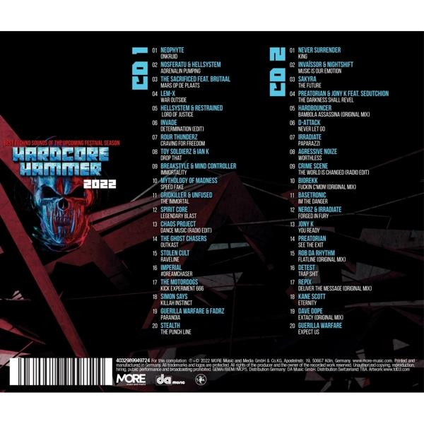 Hardcore Hammer 2022 Albumcover. Text und Logos befinden sich auf der Vorderseite. Album-Trackliste.