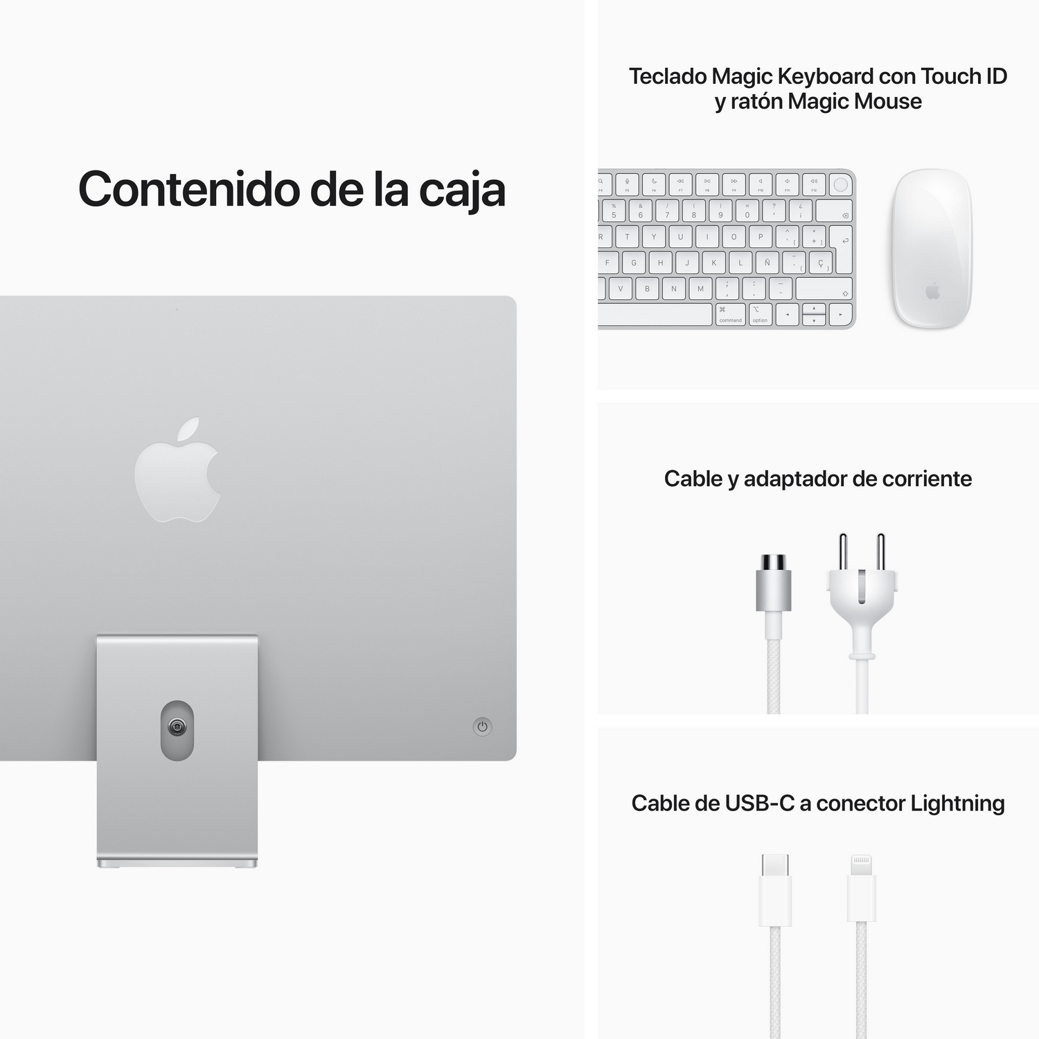 Componentes de un ordenador Apple. Teclado, ratón y cables.