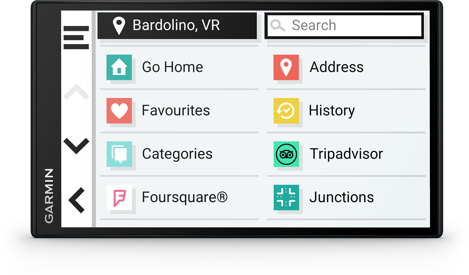 A black GPS device screen, showing menu options.