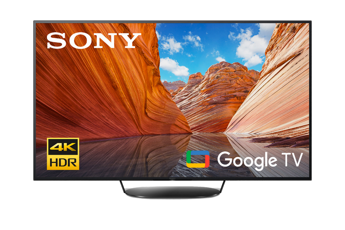 TV Sony con 4K HDR, Google TV. El fondo muestra un cañón.