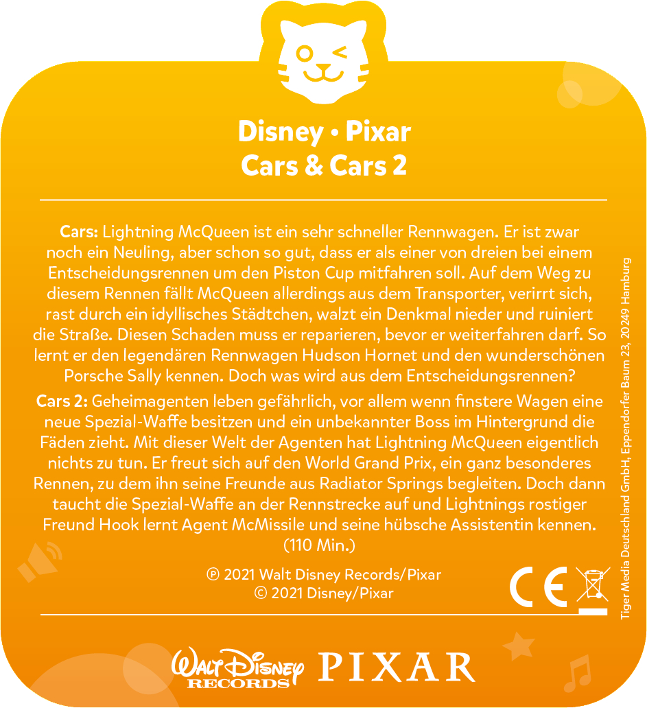 TIGERMEDIA Mehrfarbig & Disney\'s Tigercard, 2 1 Cars Tigercards