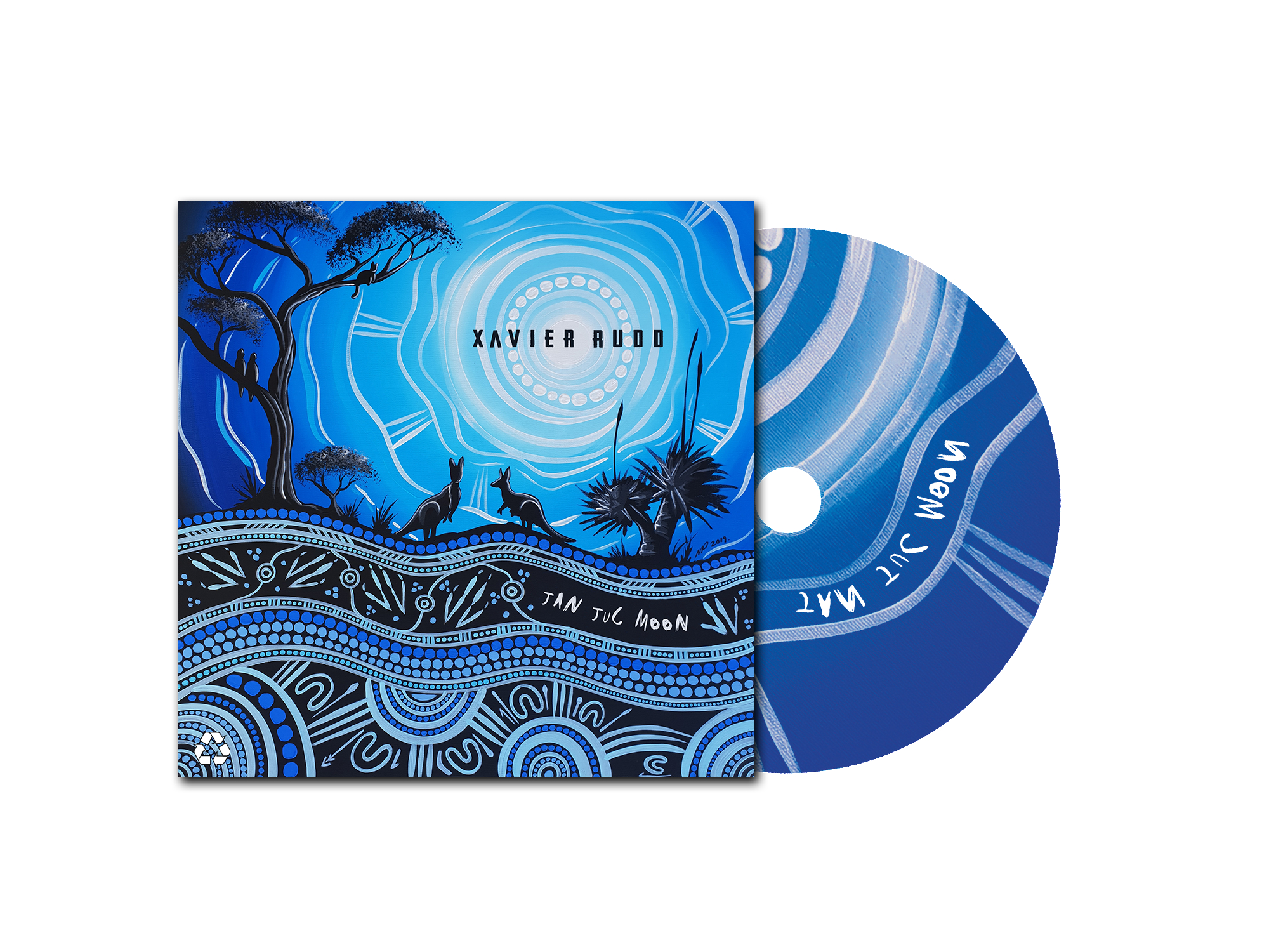 Albumcover mit Illustration zweier Hunde, Baum und blauem Himmel. CD rechts.
