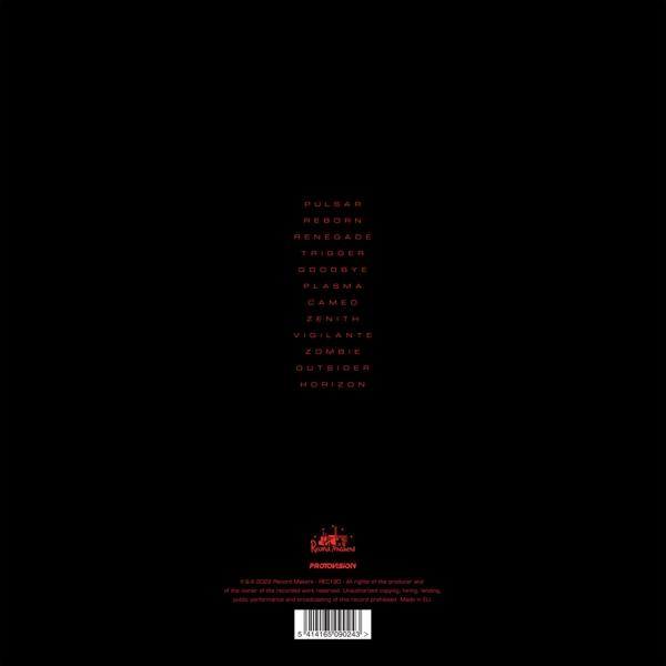 Schwarzes Albumcover, Text in Rot: PULSAR, REBORN, etc. Label: PROTOSON.
