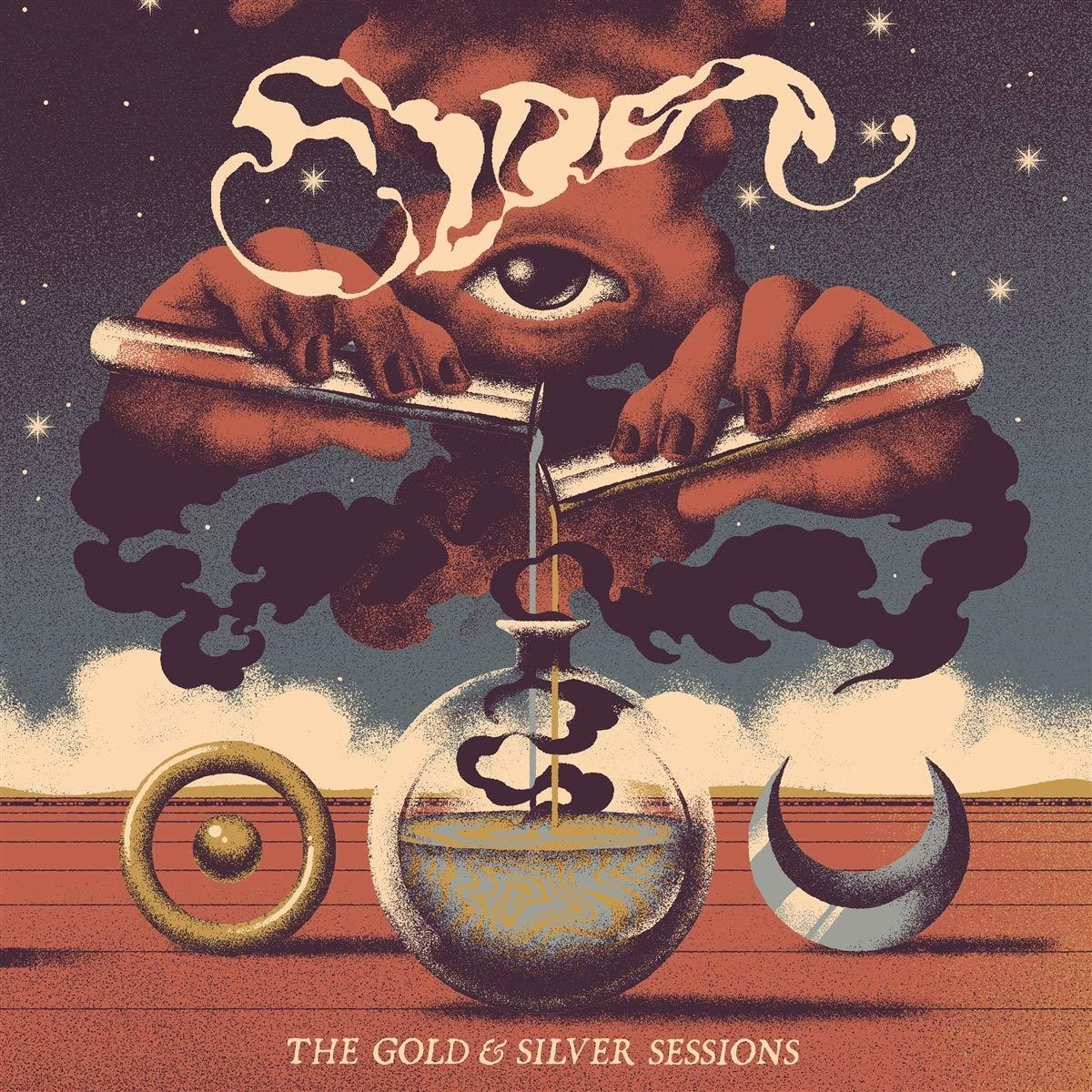 Albumcover mit einem Auge und Händen, die Kolben halten.