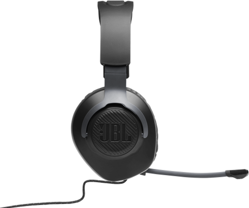 Schwarze Kopfhörer mit JBL-Logo und angeschnalltem Mikrofon.