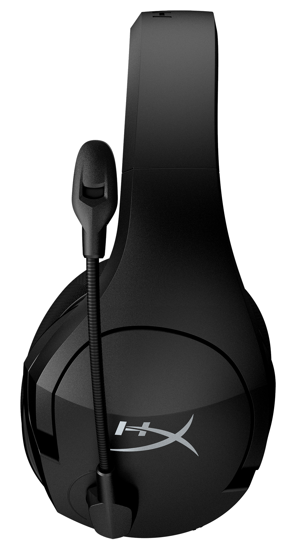 Fekete gamer headset mikrofonnal. Fekete háttér előtt látható.
