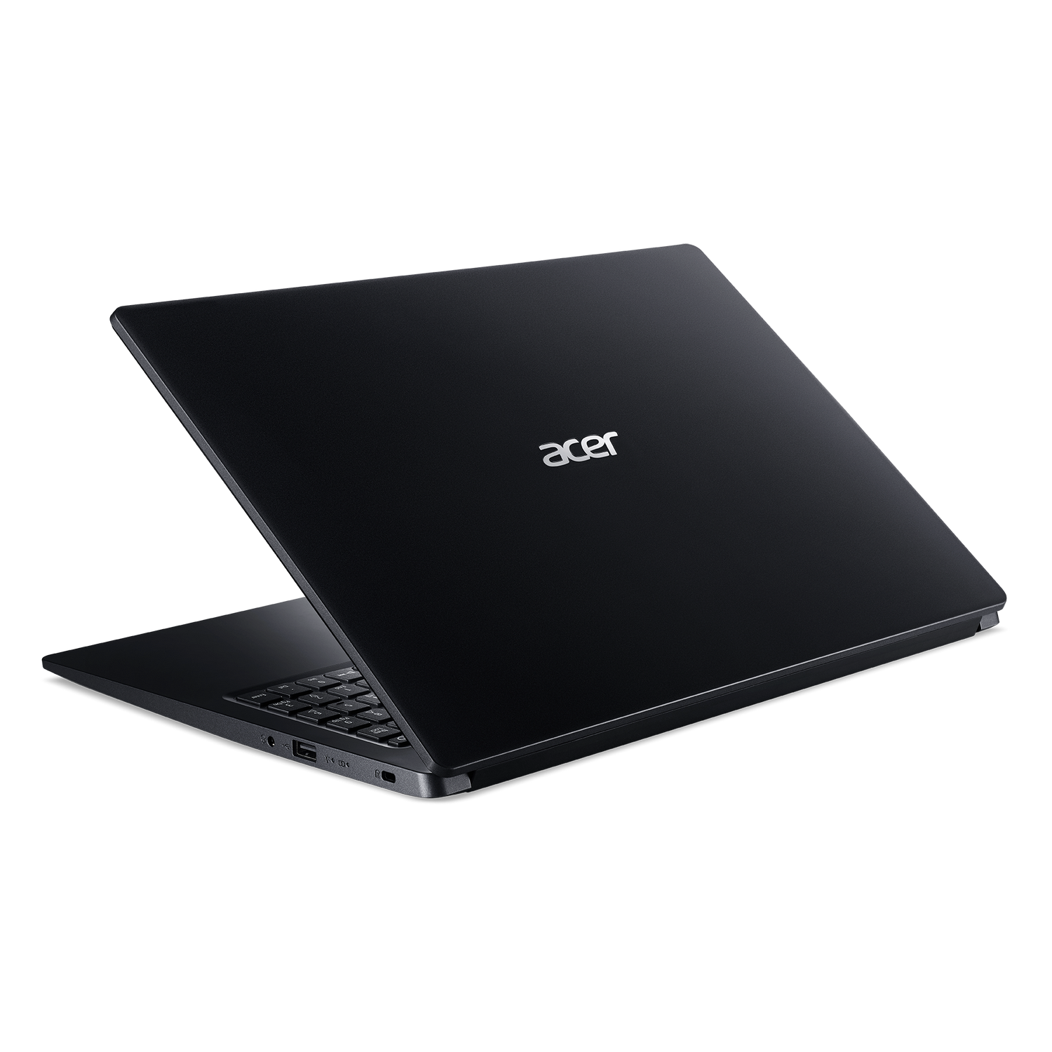 Portátil negro, vista superior, con el logo de Acer y la pantalla cerrada.