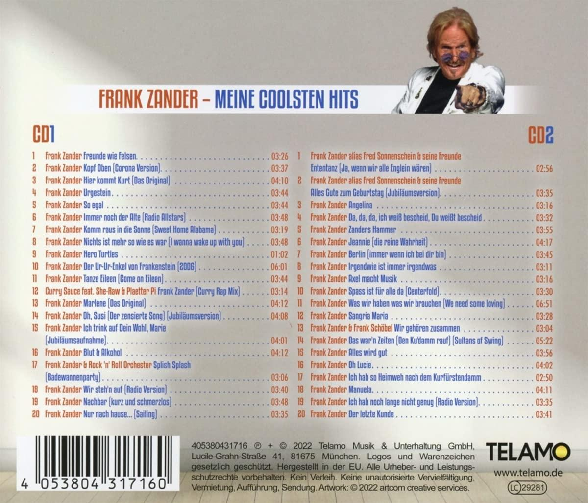 CD-Cover von Frank Zanders Album 'Meine Coolsten Hits', mit Titelliste und Bild des Sängers.