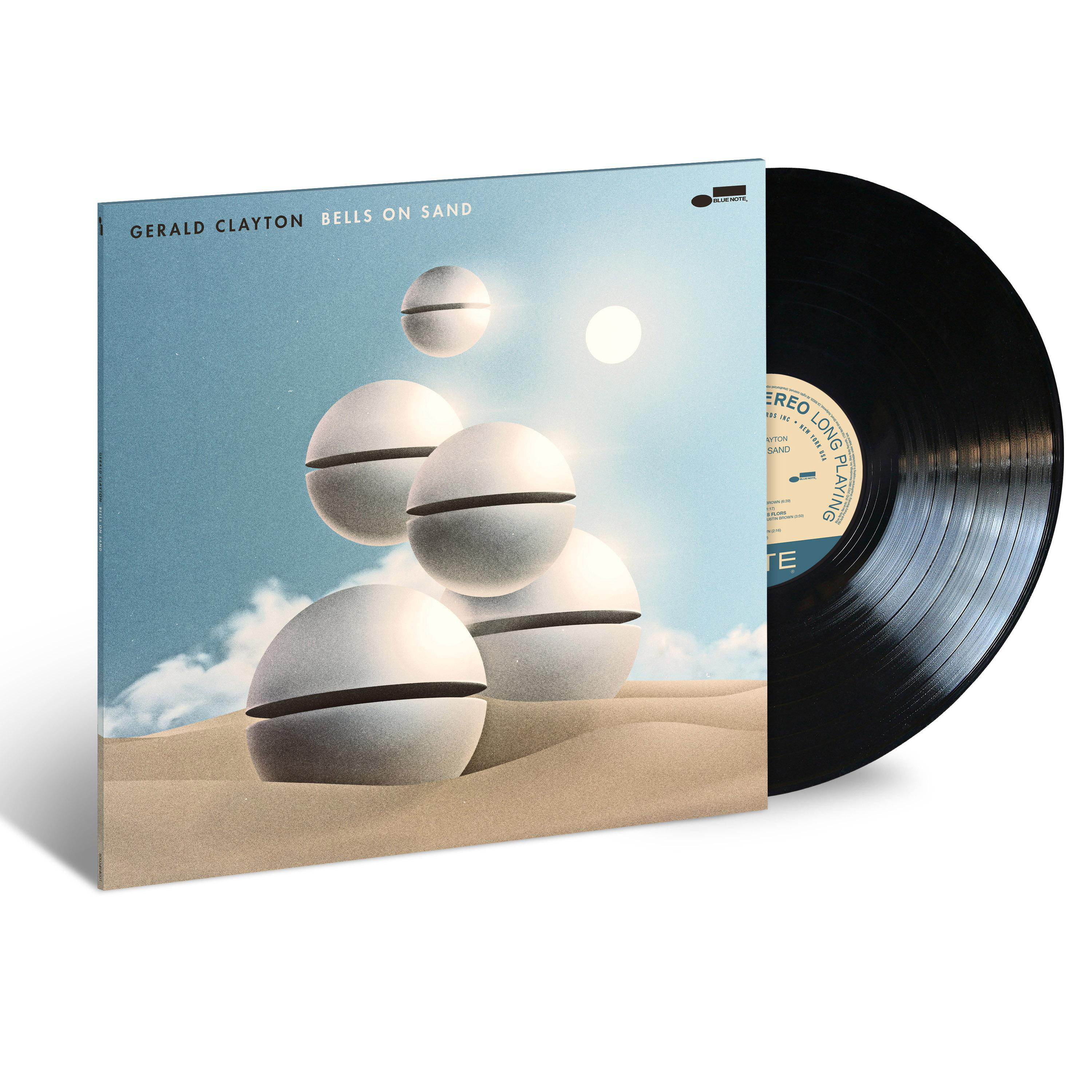 Vinyl-Schallplatte mit Albumcover-Art.  Zeigt Kugeln auf Sand mit Sonne und Text.