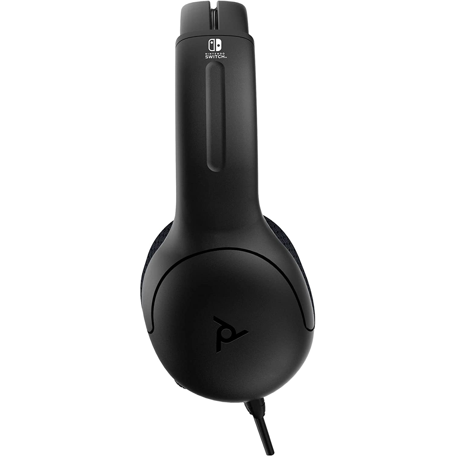 Auriculares negros para Nintendo Switch. Tienen micrófono y conector para la Switch.