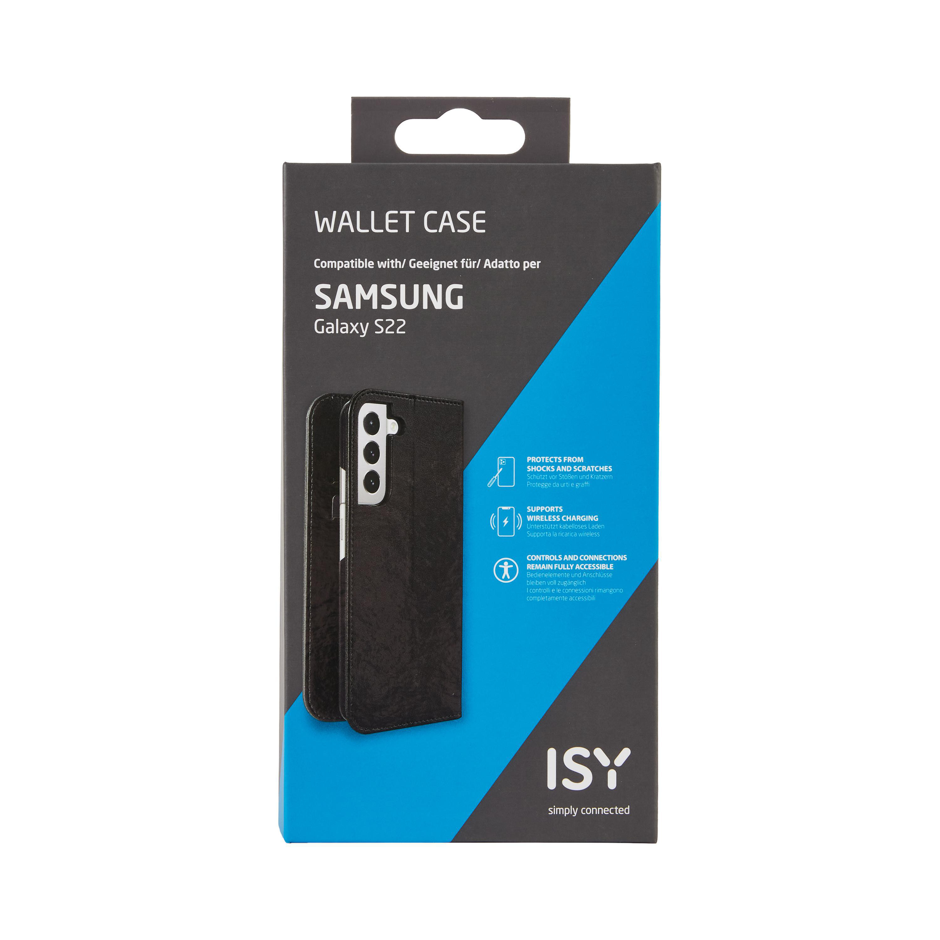 Eine Handyhülle-Box mit schwarzer Hülle. Markenname: ISY.