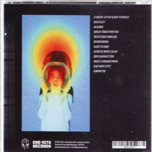 Albumcover mit einer Person mit Heiligenschein. Schwarzer Hintergrund, Text und ein gelb/orangener Kreis.