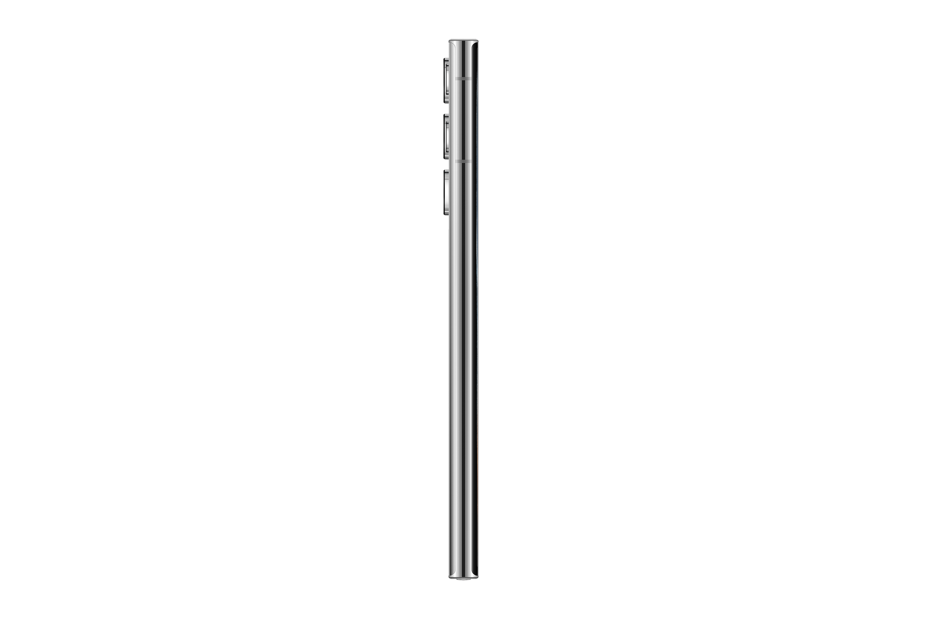 Smartphone-Seitenansicht. Silberrahmen mit schwarzem Bildschirm.