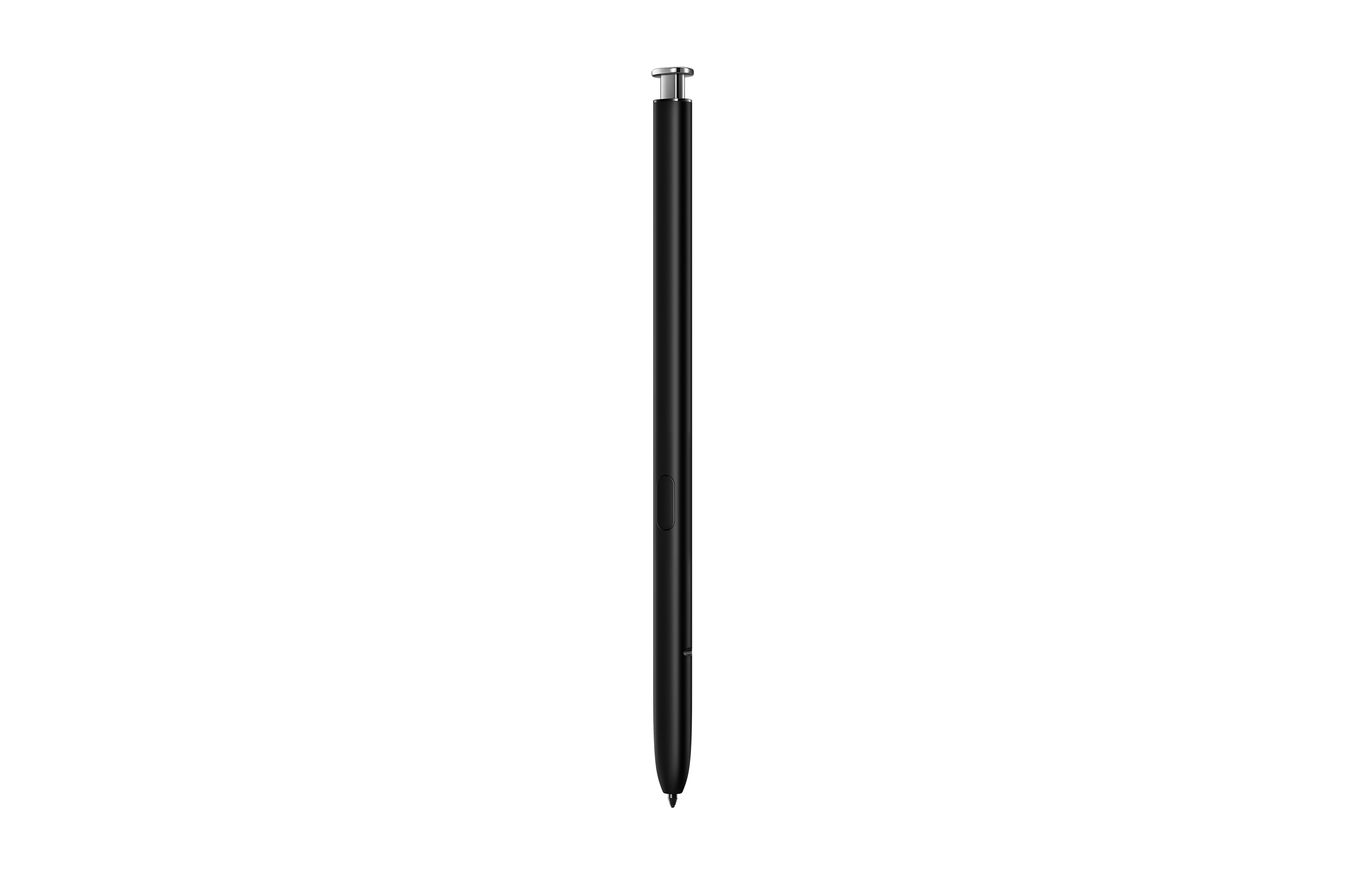 Schwarzer Stift, silberne Spitze, auf weißem Hintergrund. Schlankes Design.