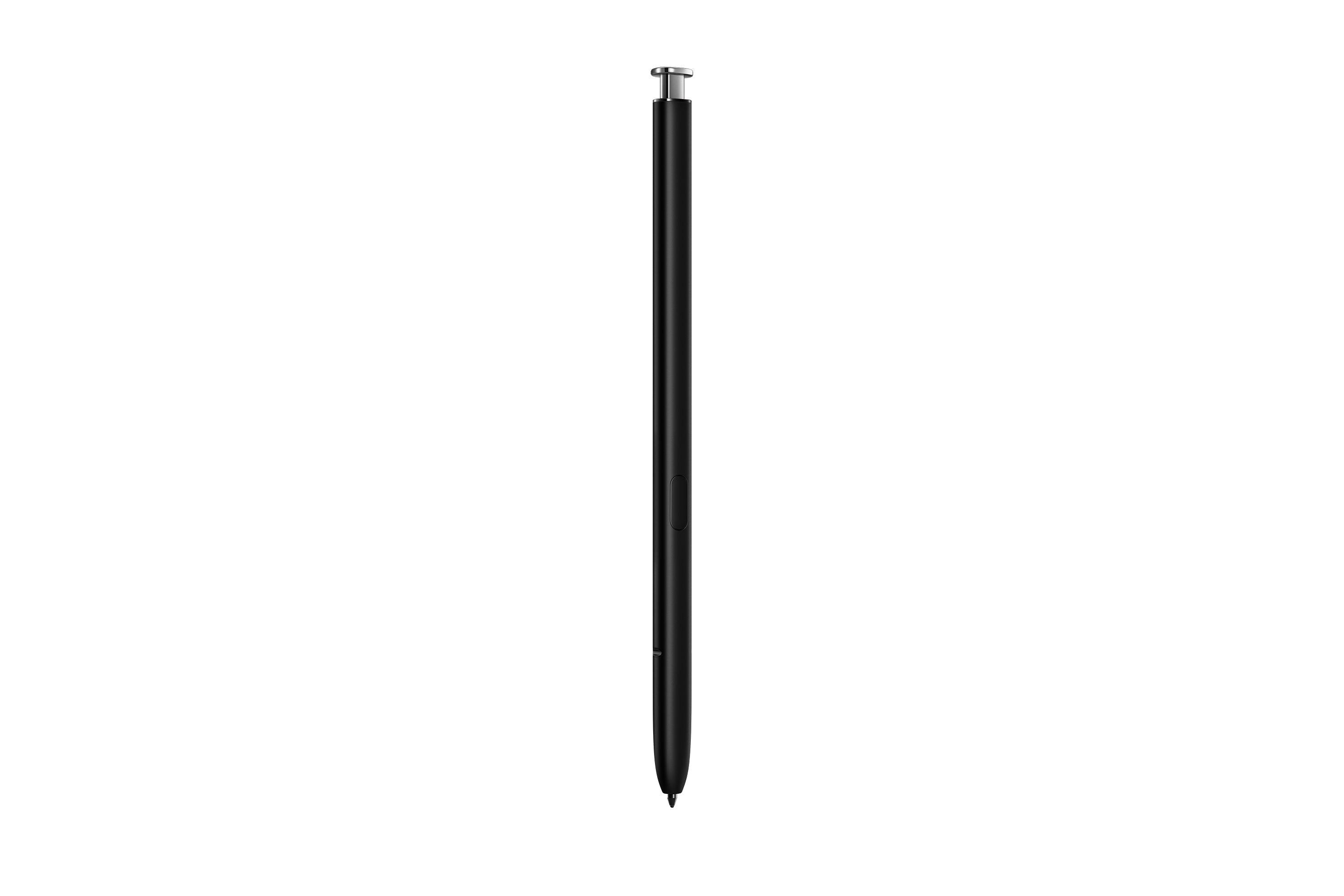 Schwarzer Eingabestift auf weißem Hintergrund. Der Stift ist lang und schlank.