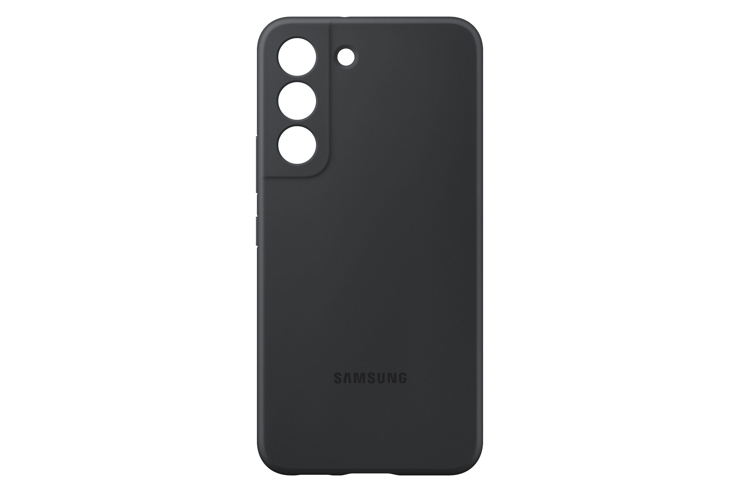 Schwarze Handyhülle mit Samsung-Logo auf weißem Hintergrund.