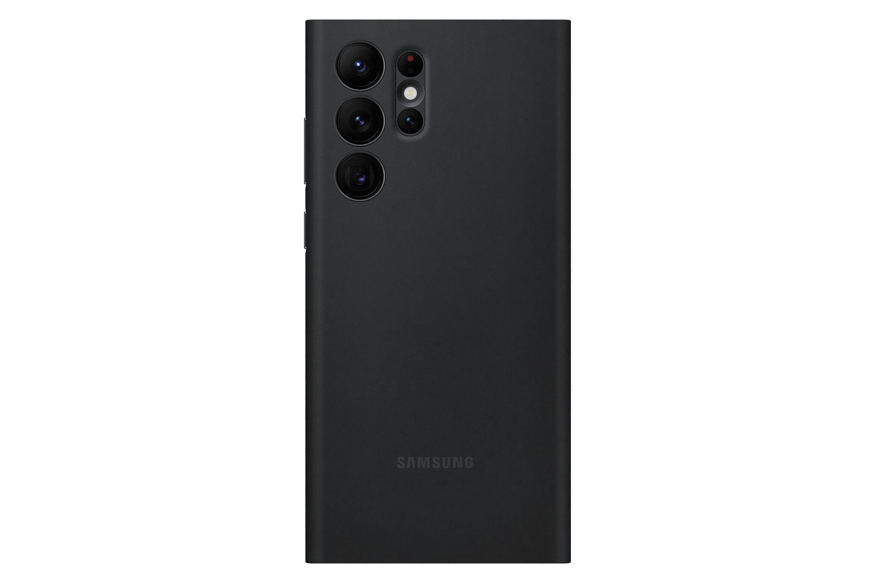 Schwarze Smartphone-Rückseite mit Kameras und Samsung-Logo.