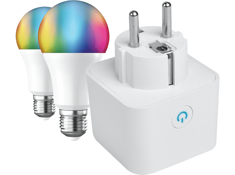 Enchufe inteligente - muvit iO MIOPAK005, Con 2 bombillas A60, Compatible con asistentes de voz, Blanco