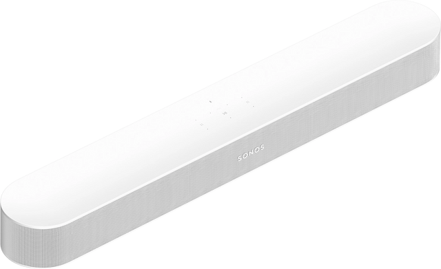 Fehér Sonos soundbar, ovális alakú.