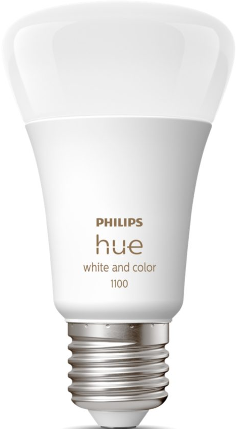 Lampadina intelligente Philips Hue bianca e colorata con base argentata.