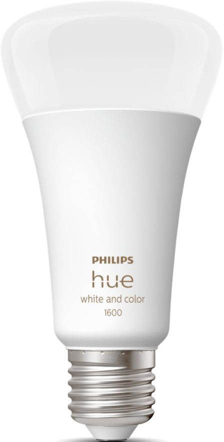 Une ampoule intelligente Philips Hue blanche, allumée.