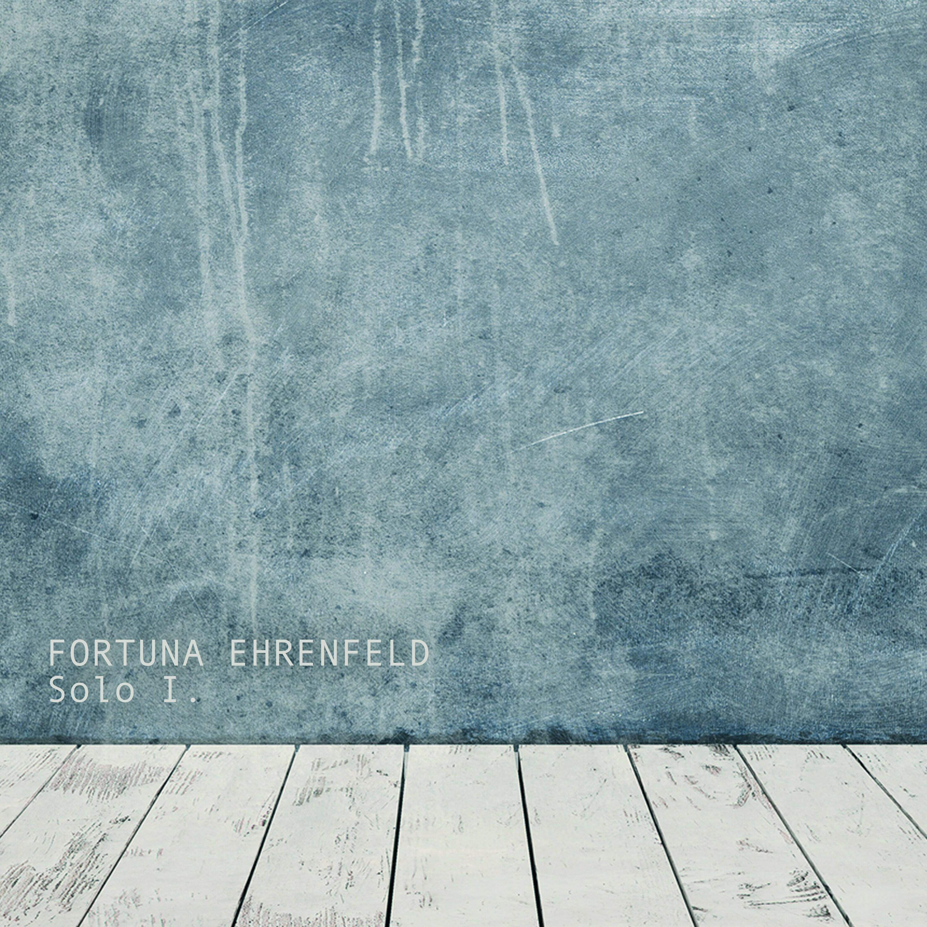 Eine blaue Wand mit weißem Holzboden und Text.
