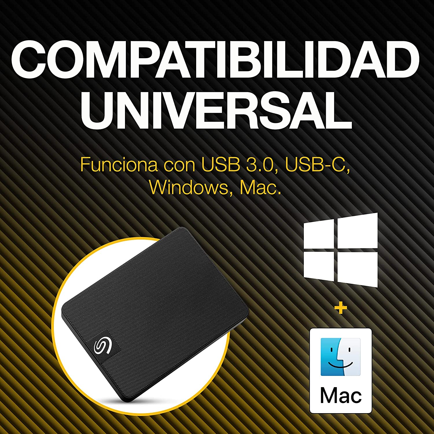 Disco duro SSD 2 TB - Seagate Expansion ‎STLH2000400, 5000 MB/s, Externo, USB-C 3.2, Para PC y Mac, Negro