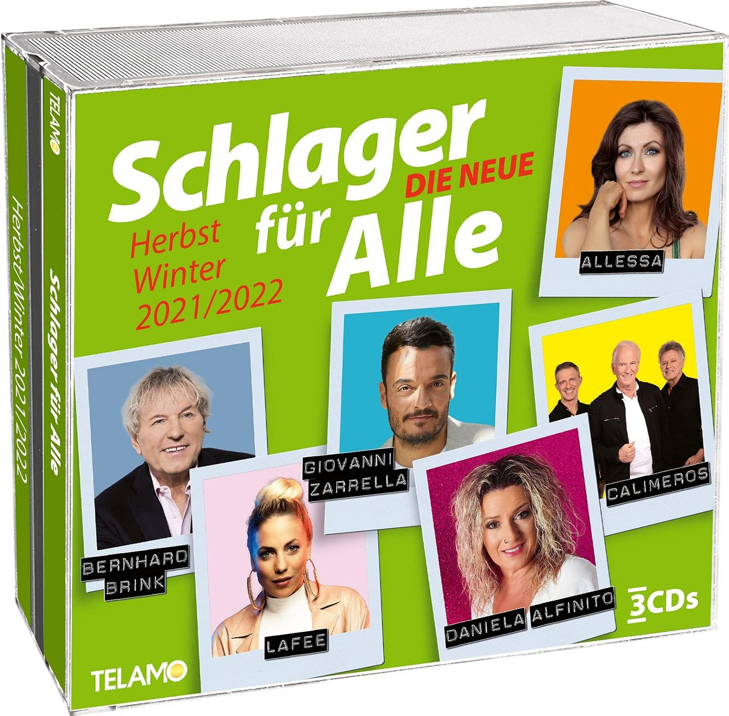 Eine CD-Box, grün und weiß, mit Bildern verschiedener Sänger auf der Vorderseite. Der Titel ist auf Deutsch.