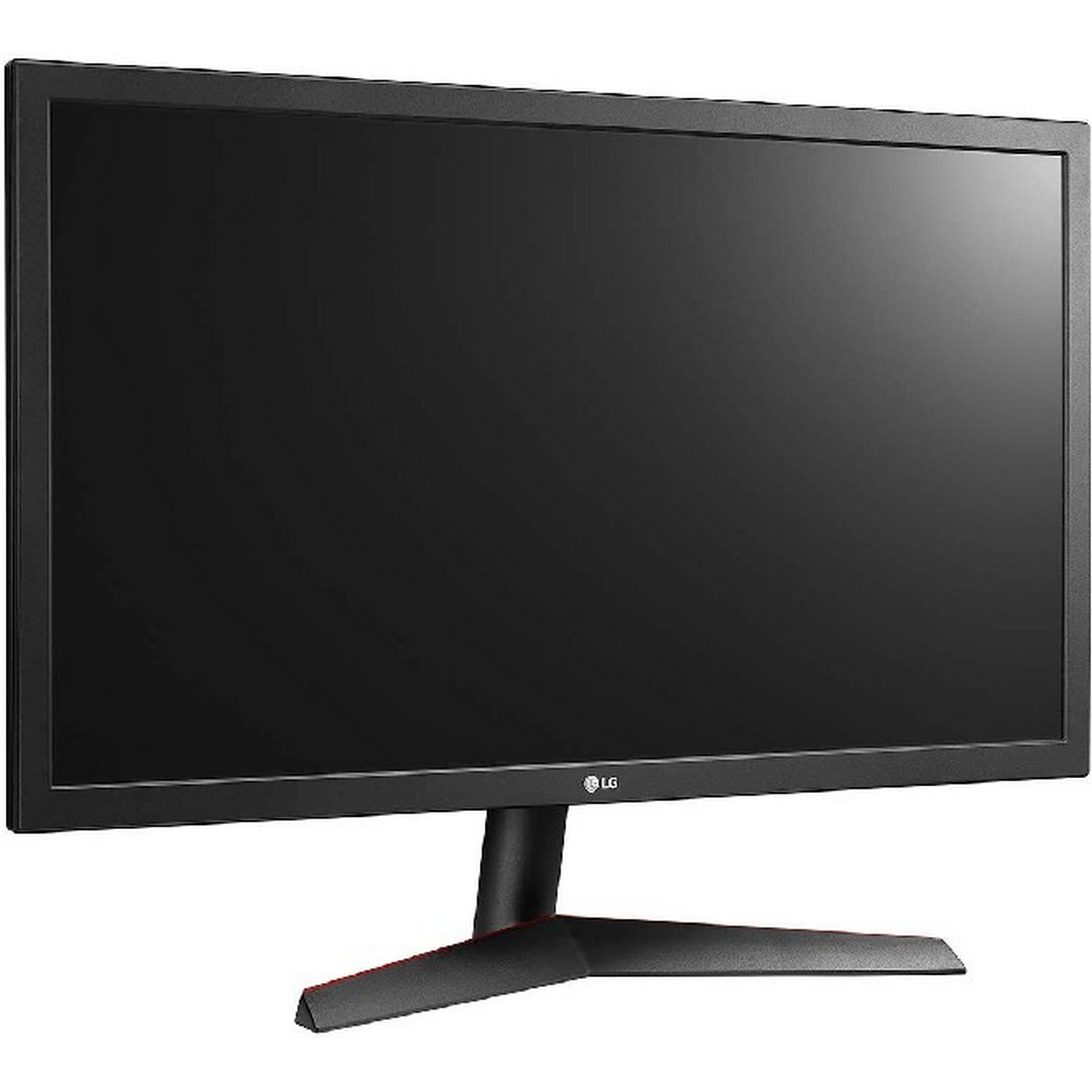 Un monitor de computadora negro con soporte.