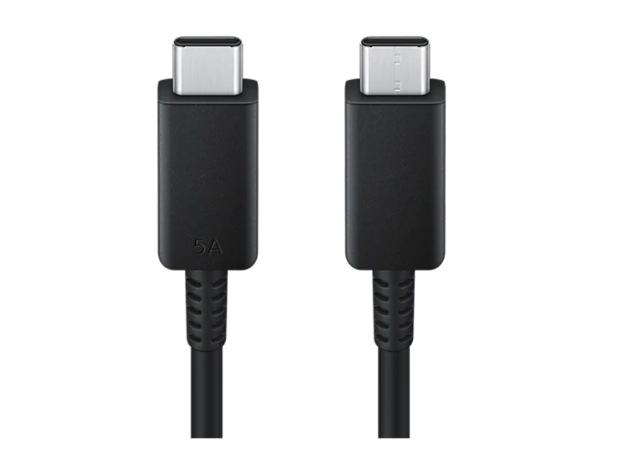 Zwei schwarze USB-C-Kabel. Beide haben Anschlüsse an jedem Ende. Auf weißem Hintergrund isoliert.