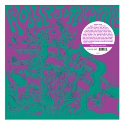 Album borító lila és zöld dizájnnal, szöveggel és vonalakkal.