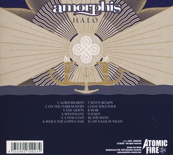 Albumhoes met bandnaam 'AMORPHIS' en albumtitel 'HALO'. Lijst met nummers zichtbaar.