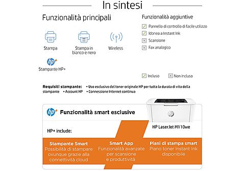 HP STAMPANTE M110WE con HP+ ed Instant Ink, Laser