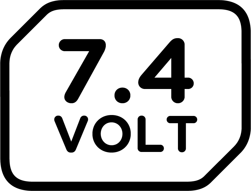 Schwarz-weißes Etikett mit der Aufschrift '7.4 VOLT'.