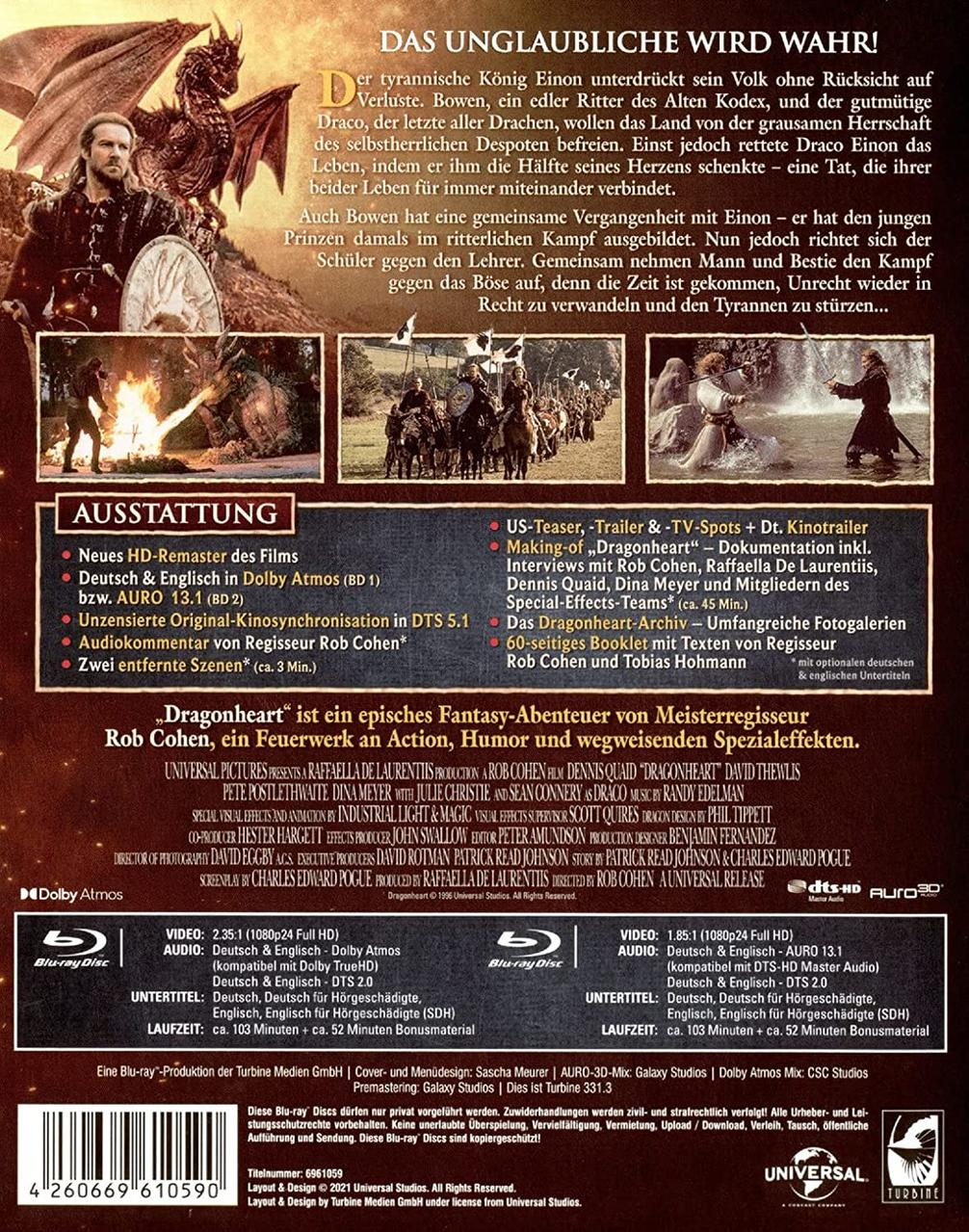 Filmcover mit Text und Bild. Ein Mann auf einem Pferd und ein Drache.