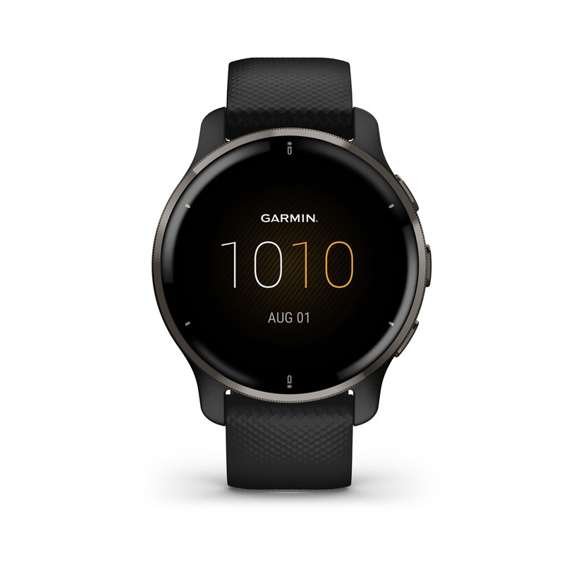 Garmin okosóra. Fekete óra kerek képernyővel, amely az időt és a dátumot mutatja.