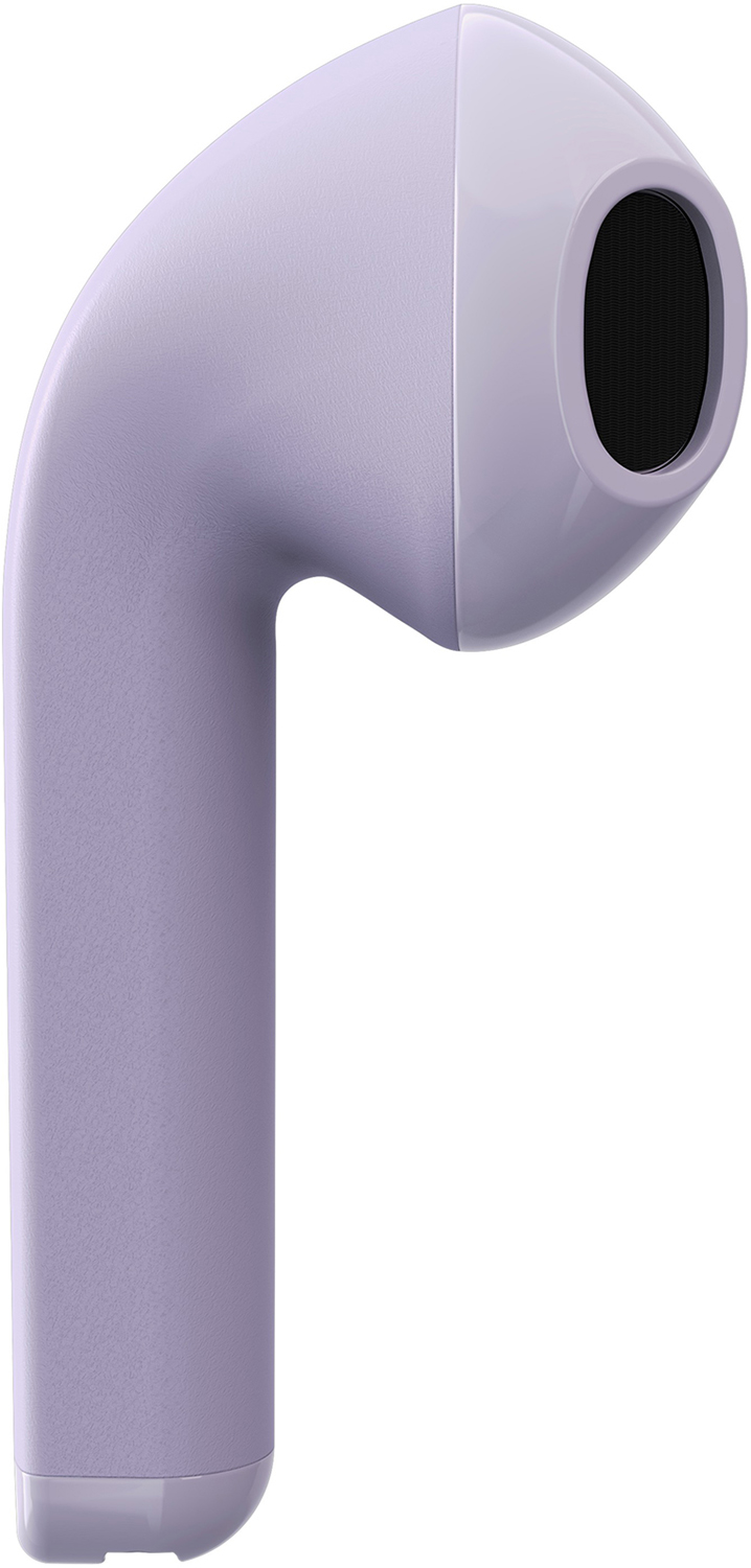 A single, light-purple wireless earbud.