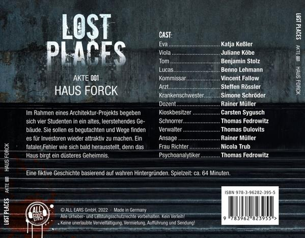 DVD-Cover von Lost Places, mit Cast und Credits. Dunkelgrauer Hintergrund.