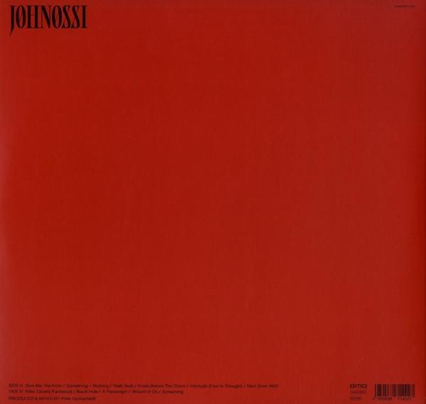 Albumcover mit rotem Hintergrund, weißem Text und Songtiteln.