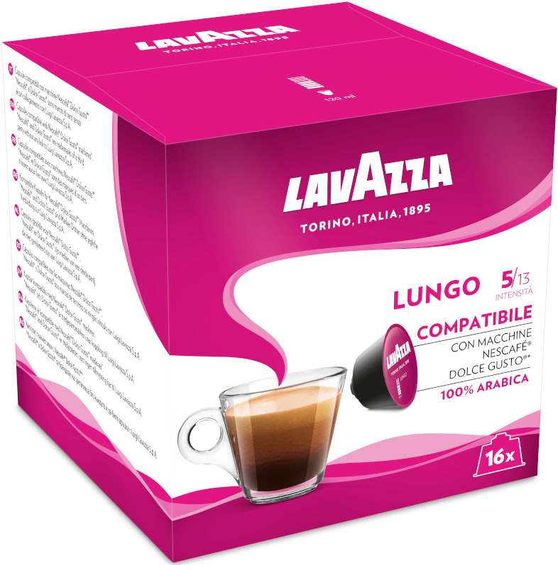 Lavazza kávékapszula doboz, eszpresszó csésze, kapszulák. Rózsaszín doboz kávéscsészével és kapszulával.