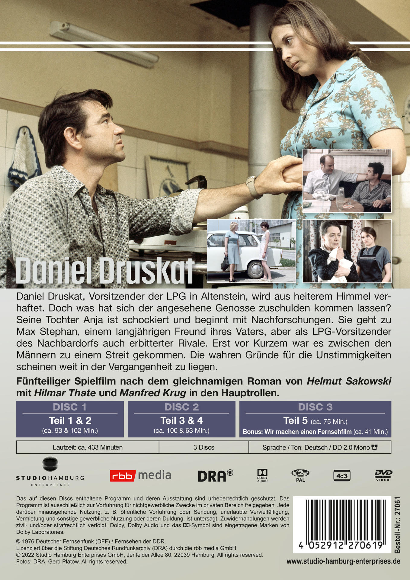 DVD-Cover mit Text und Bildern eines Films. Zeigt Schauspieler und den Titel 'Daniel Druskat'.