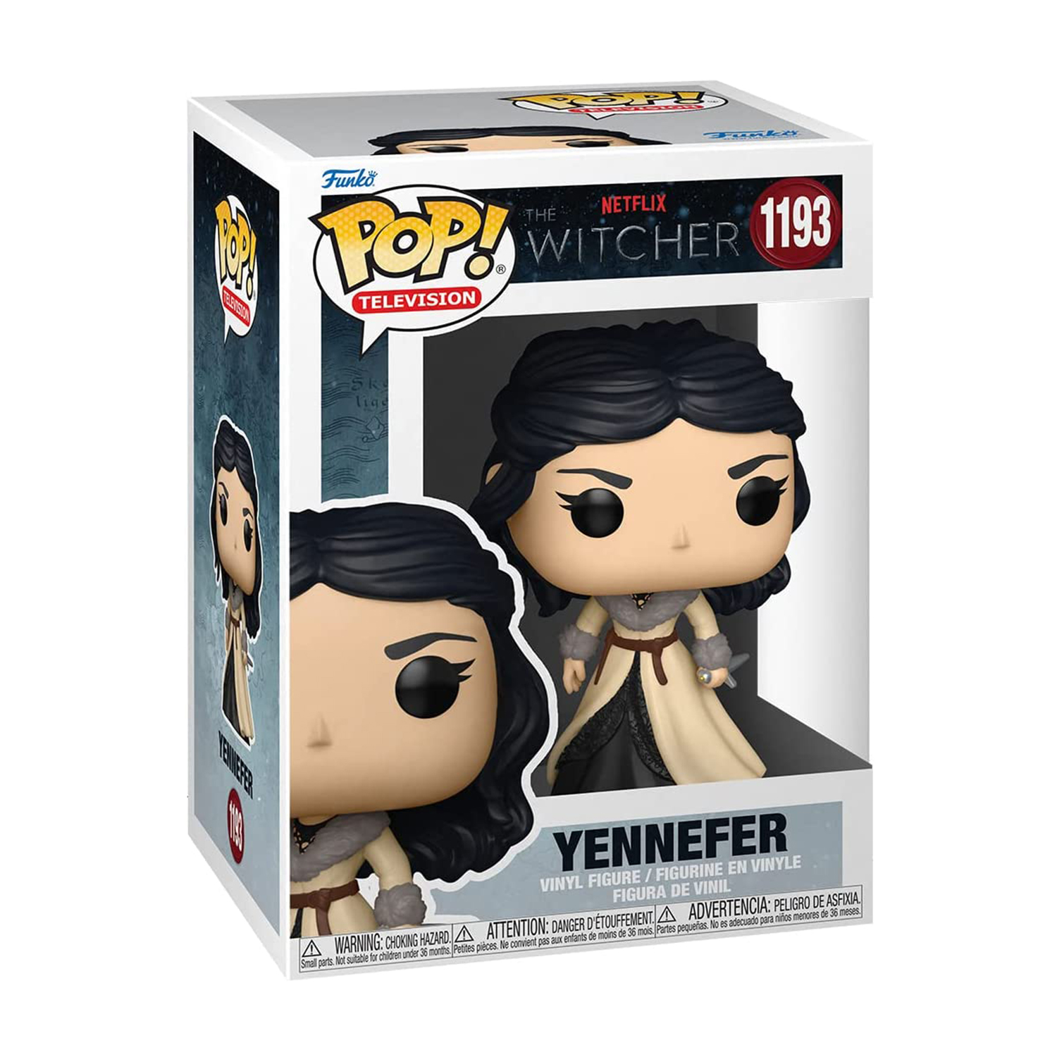 Personaggio Funko Pop in scatola. Raffigura Yennefer, della serie The Witcher.