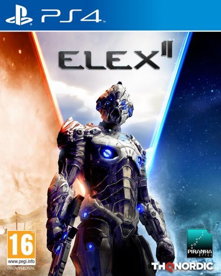 ELEX II gamecover voor PS4. Toont een krijger in harnas, tegen een blauw en oranje achtergrond.