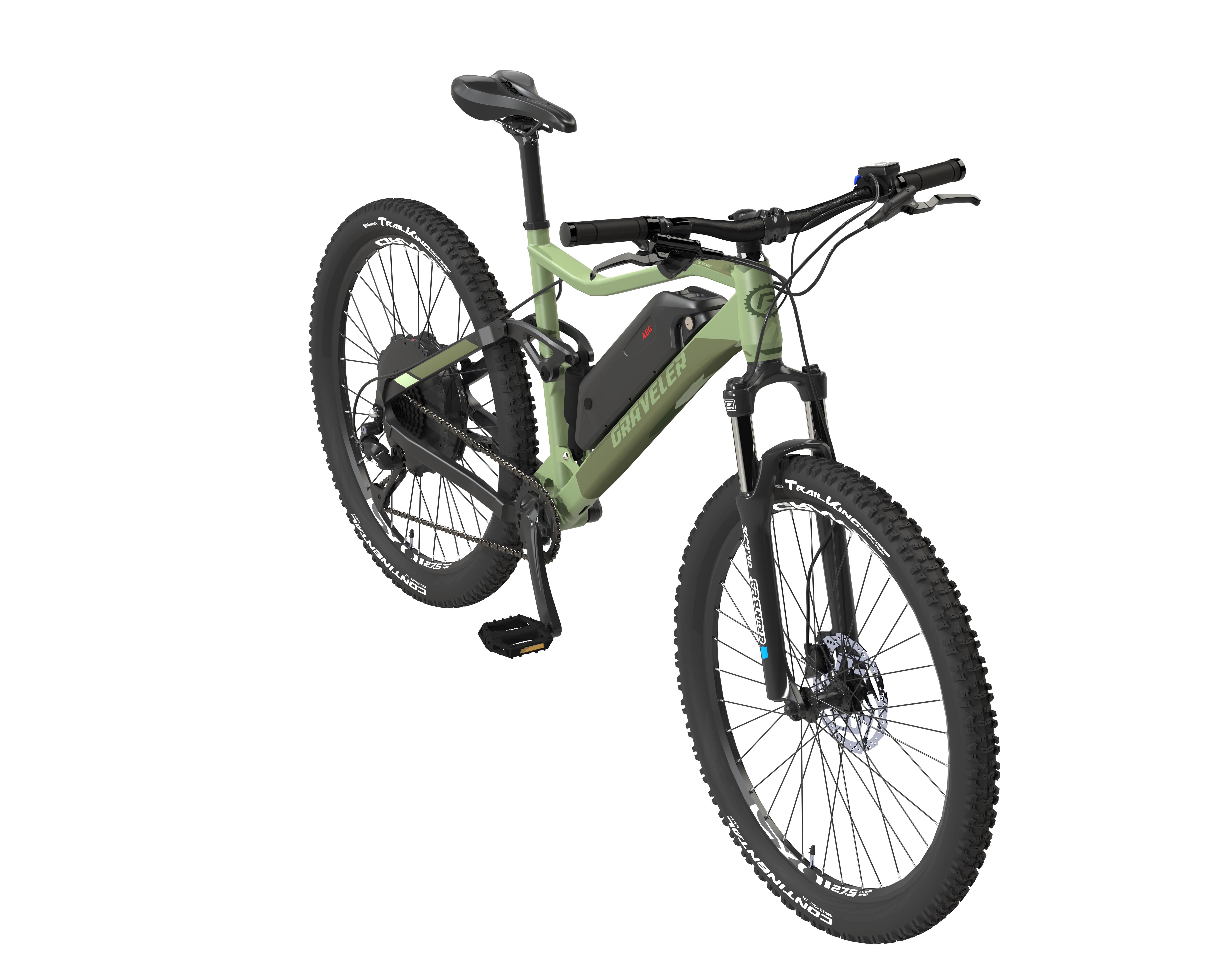 Grünes Mountainbike isoliert auf weißem Hintergrund.
