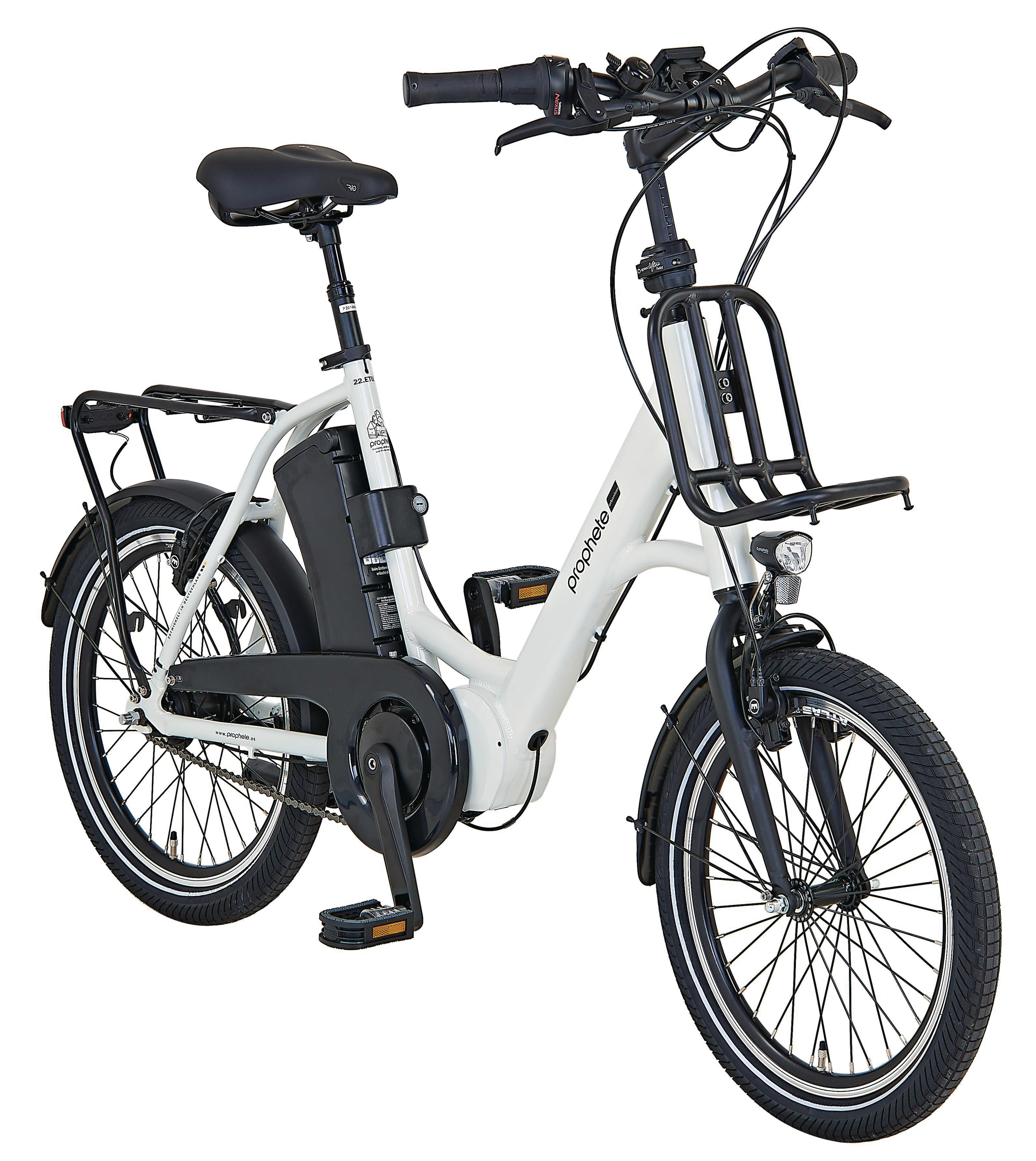 PROPHETE URBANICER E-Bike 20" Kompakt-/Faltrad (Laufradgröße: 20 Zoll, Rahmenhöhe: 46 cm, Damen-Rad, 374 Wh, Weißkreide)