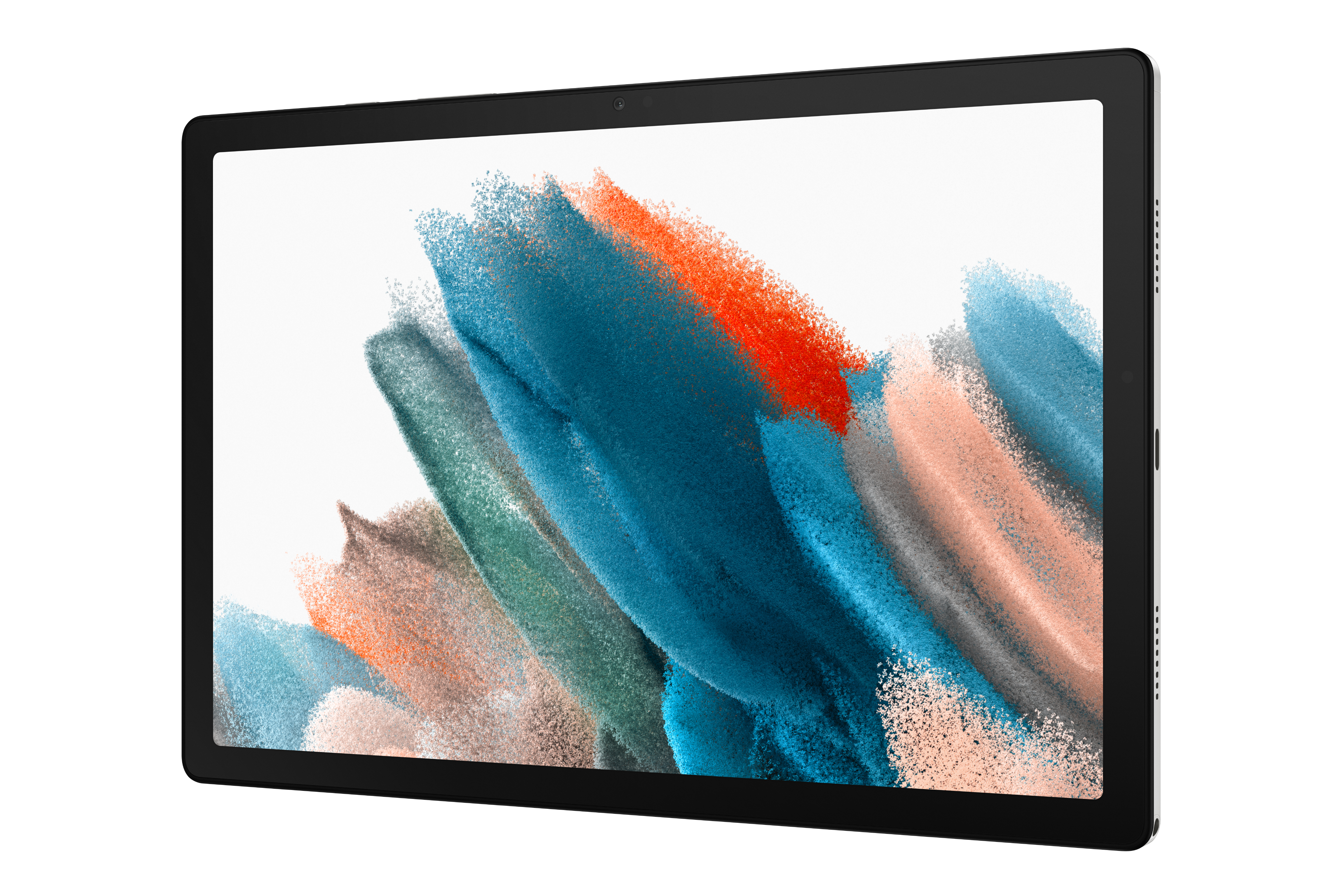 Renkli soyut tasarımlı ekranlı siyah tablet.