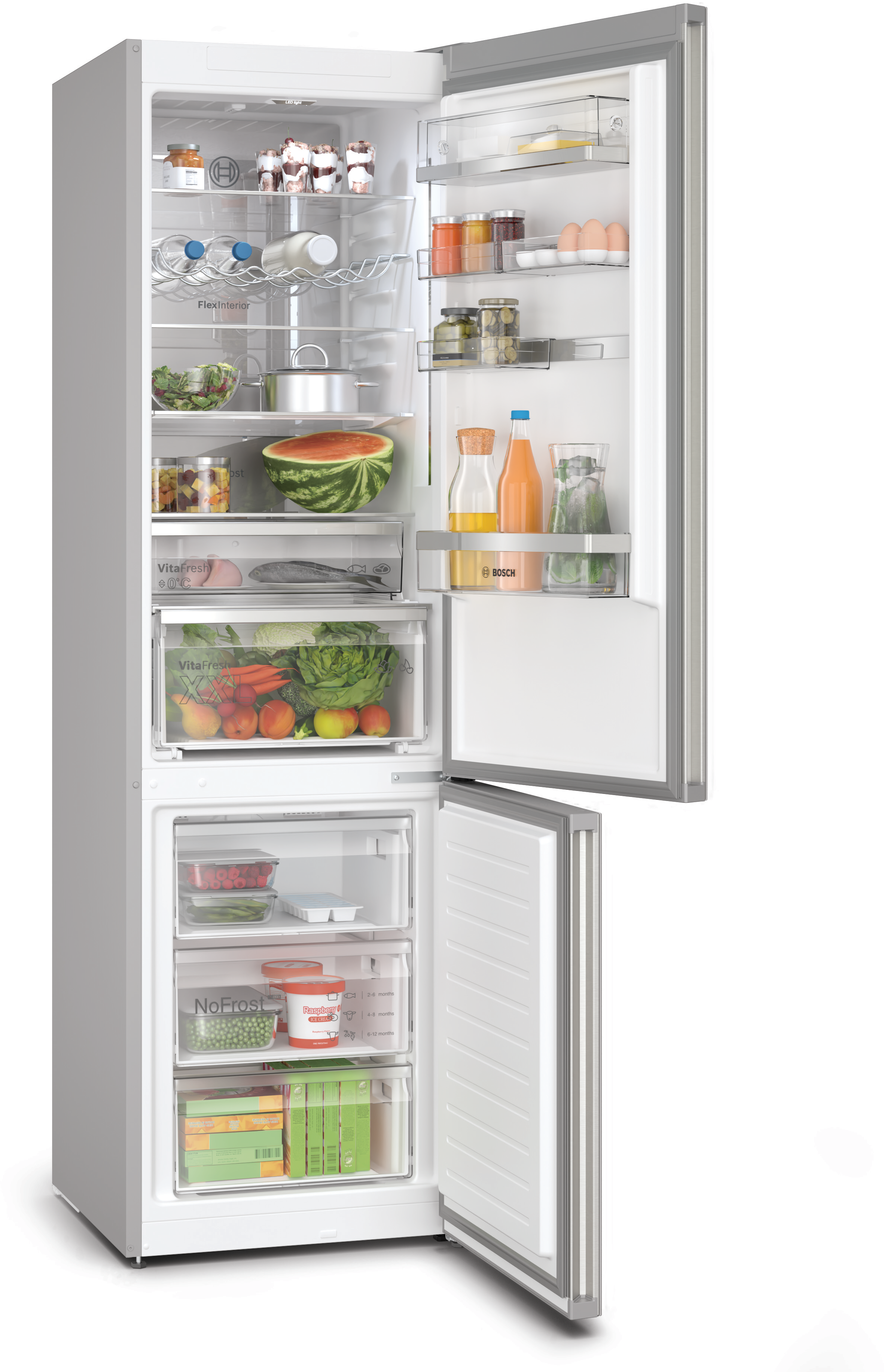 BOSCH KGN394ICF Kühl- Gefrierkombination (C, 363 l, 2030 mm hoch, Standgerät, No Frost (verminderte Eisbildung), Edelstahl (mit Antifingerprint))