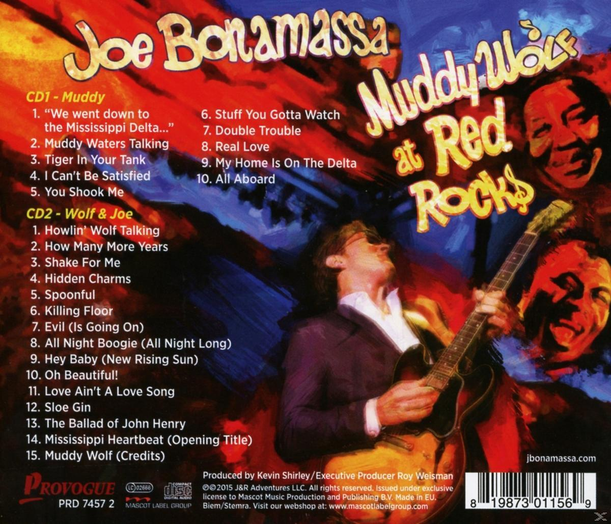 Joe Bonamassa 'Muddy Wolf at Red Rocks' című albumának borítója. Zenészt és dallaszt tartalmaz.